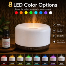 Load image into Gallery viewer, Ultrasonic Diffuser 500ML – Small Size, Powerful Mist Output, 8 LED Colors, Ultra Quiet Aromatherapy Humidifier