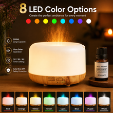 Load image into Gallery viewer, Ultrasonic Diffuser 500ML – Small Size, Powerful Mist Output, 8 LED Colors, Ultra Quiet Aromatherapy Humidifier