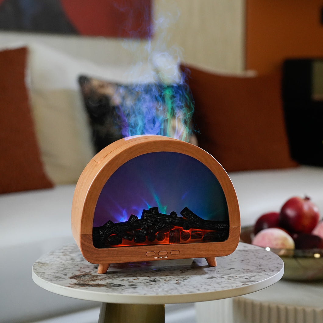 Ultrasonic Diffuser Humidifier with Flame & Aurora Lights .