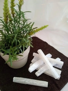 Selenite sticklets mineral stone.