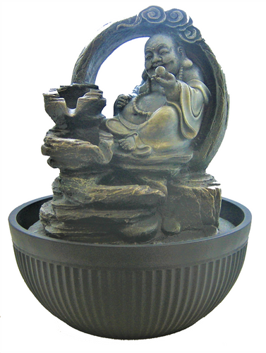 Smiling Buddha offering a fruit fountain.